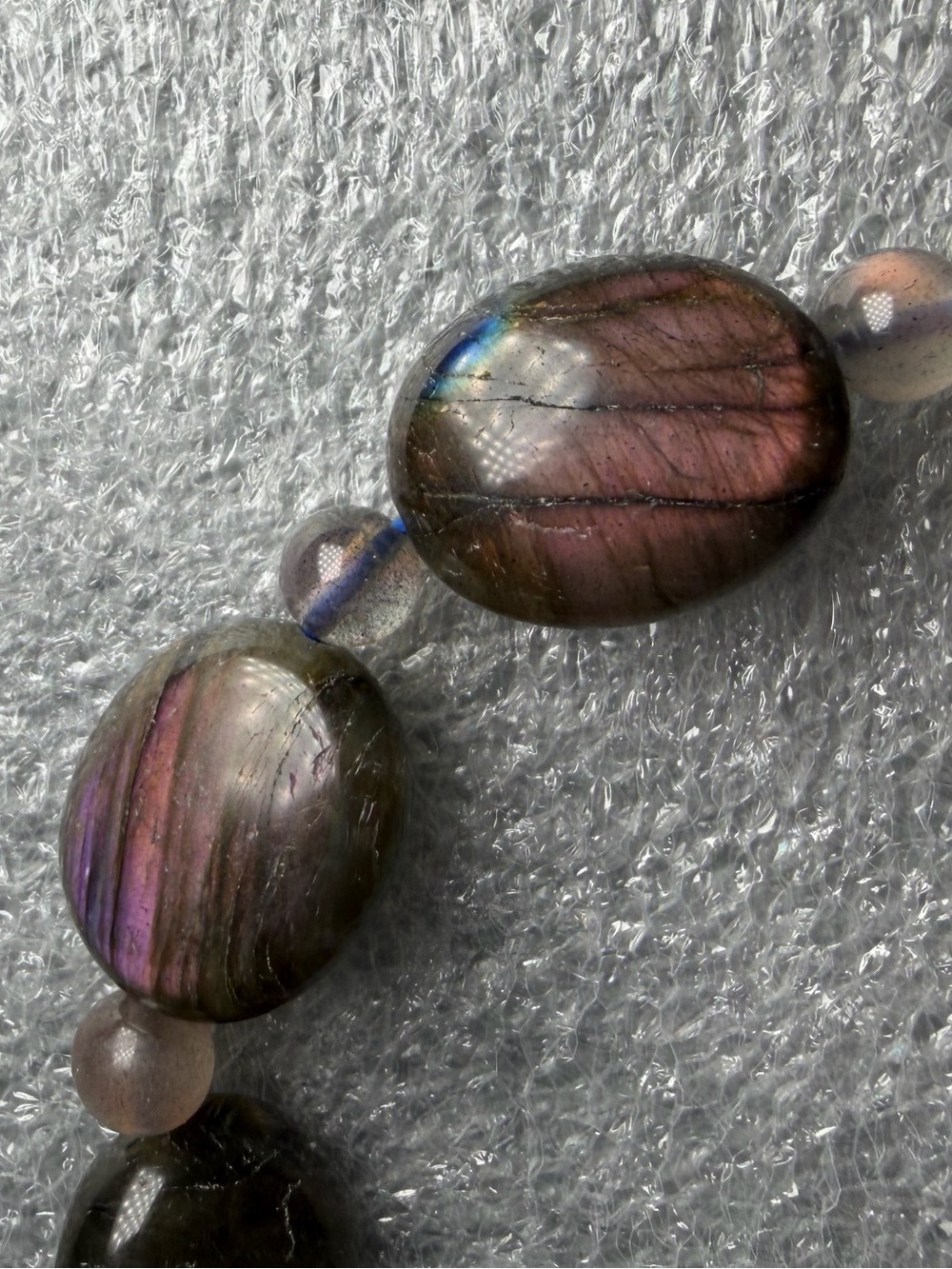 Stunning Pink & Purple Flash Oval Labradorite Natural Crystal Bracelet